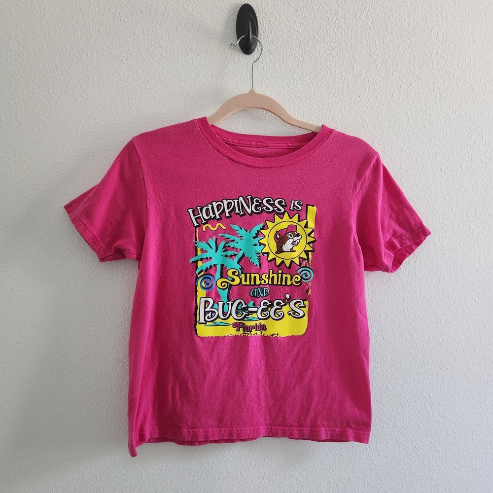 Buc-ees Florida Happiness is Sunshine Pink Graphic T-Shirt Youth Large YL
